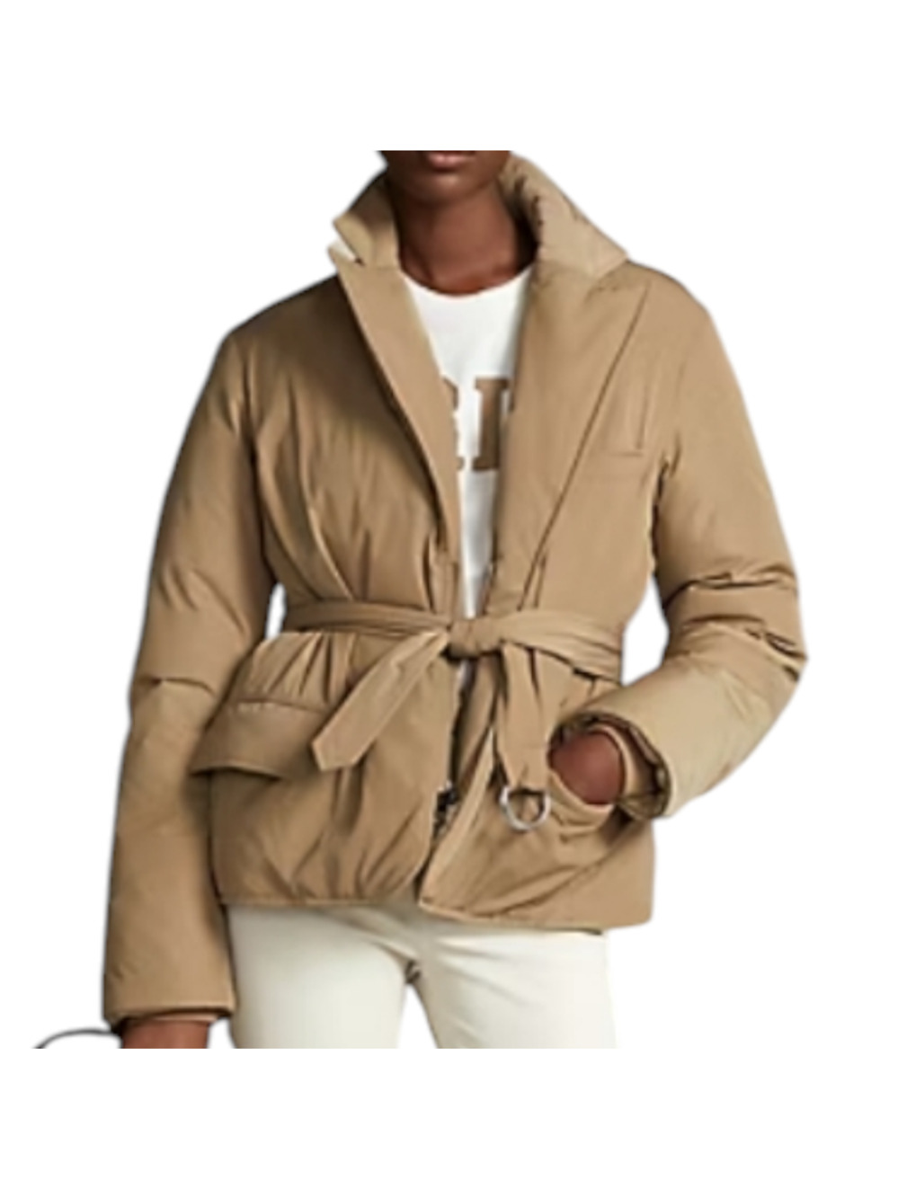 Polo Ralph Lauren Tan Water Repellent Belted Down Jacket Blazer Style Large New